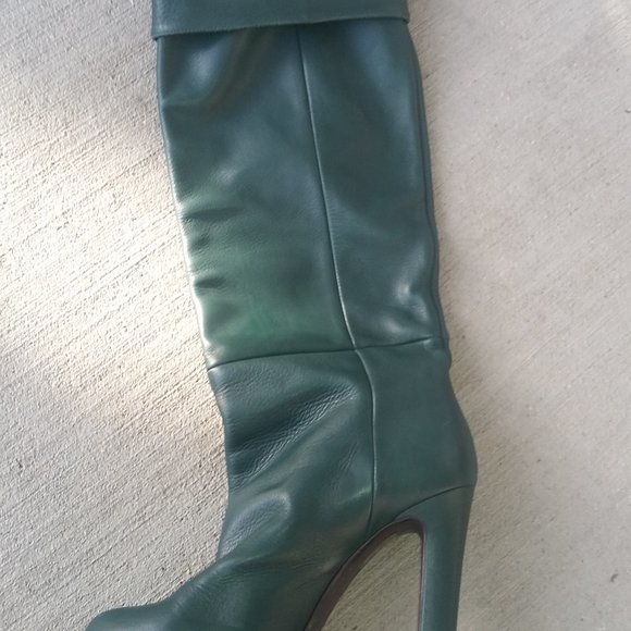 Gianmarco Lorenzi Vero Cuoio Petrol Green knee high leather boots - Picture 4 of 7